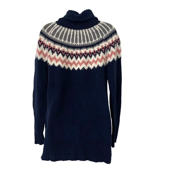 Loft Fair Isle Knit Turtleneck Sweater Navy White Pink Pattern Womens Size M - Picture 3 of 5
